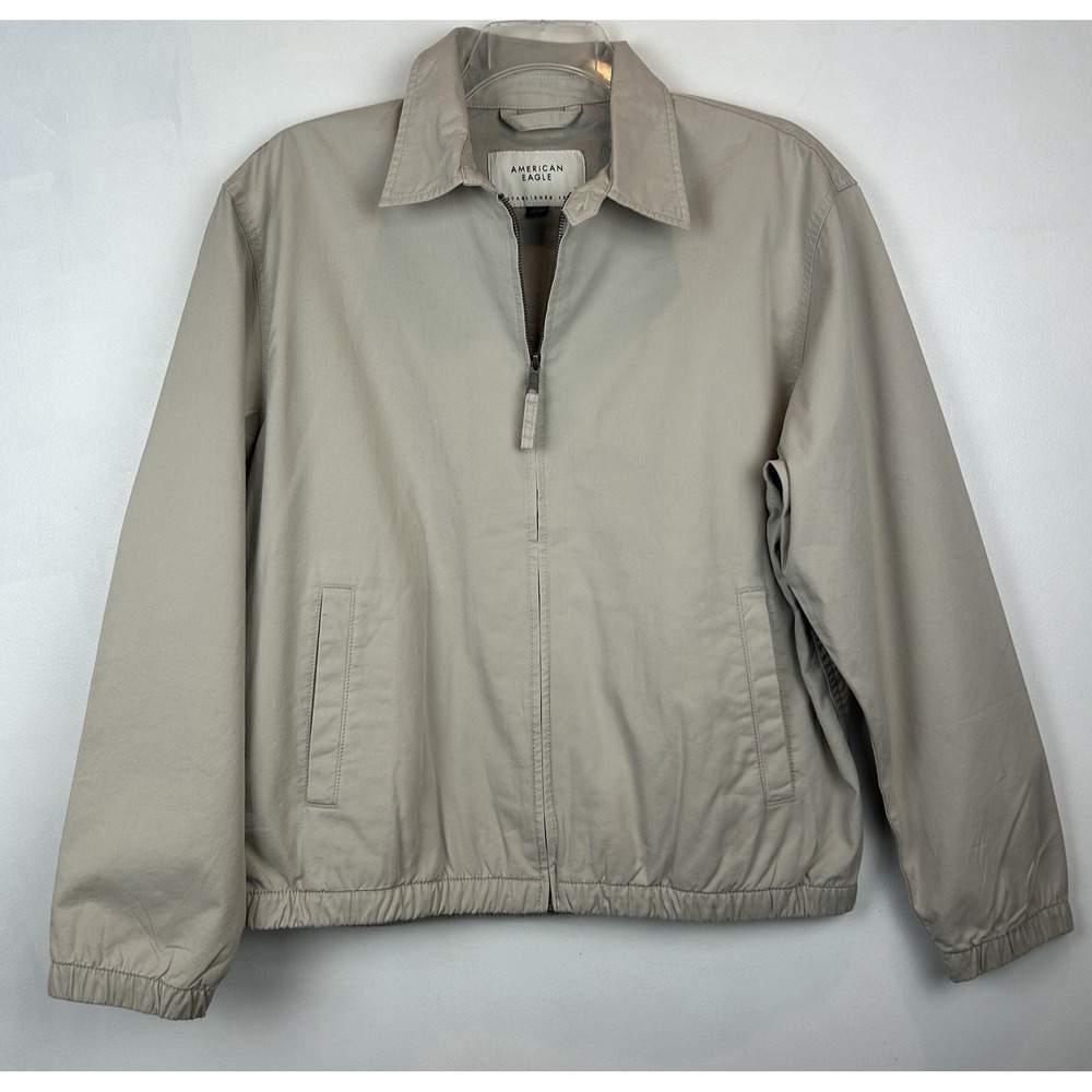 American Eagle Jacket Mens Large Beige Canvas Field Utility Preppy Old Money